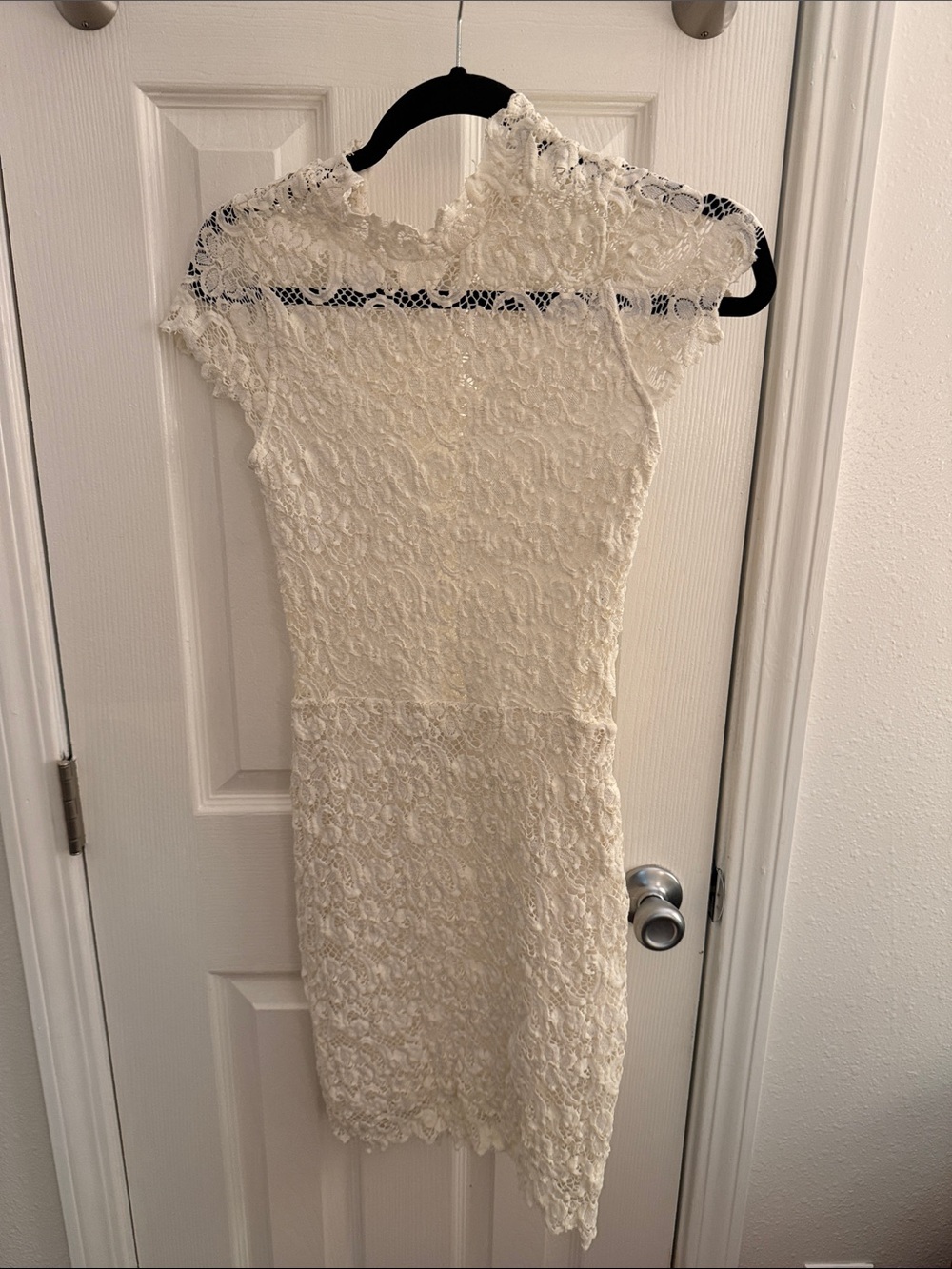 Nightcap Cream Lace Mini Dress with Cap Sleeves